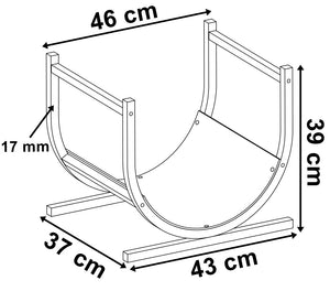 Rysunek wymiarowy: szerokość 46 cm, wysokość 39 cm, głębokość 37 cm, podstawa 43 cm, profil 17 mm