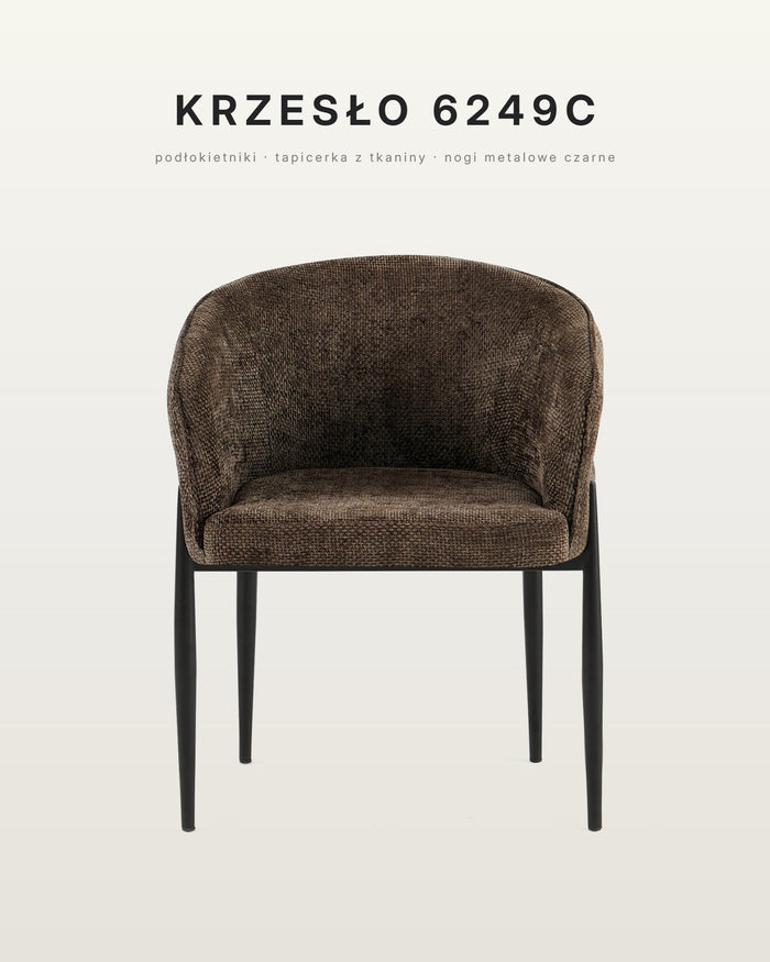 Krzesło do jadalni tapicerowane 6249C — czarne metalowe nogi