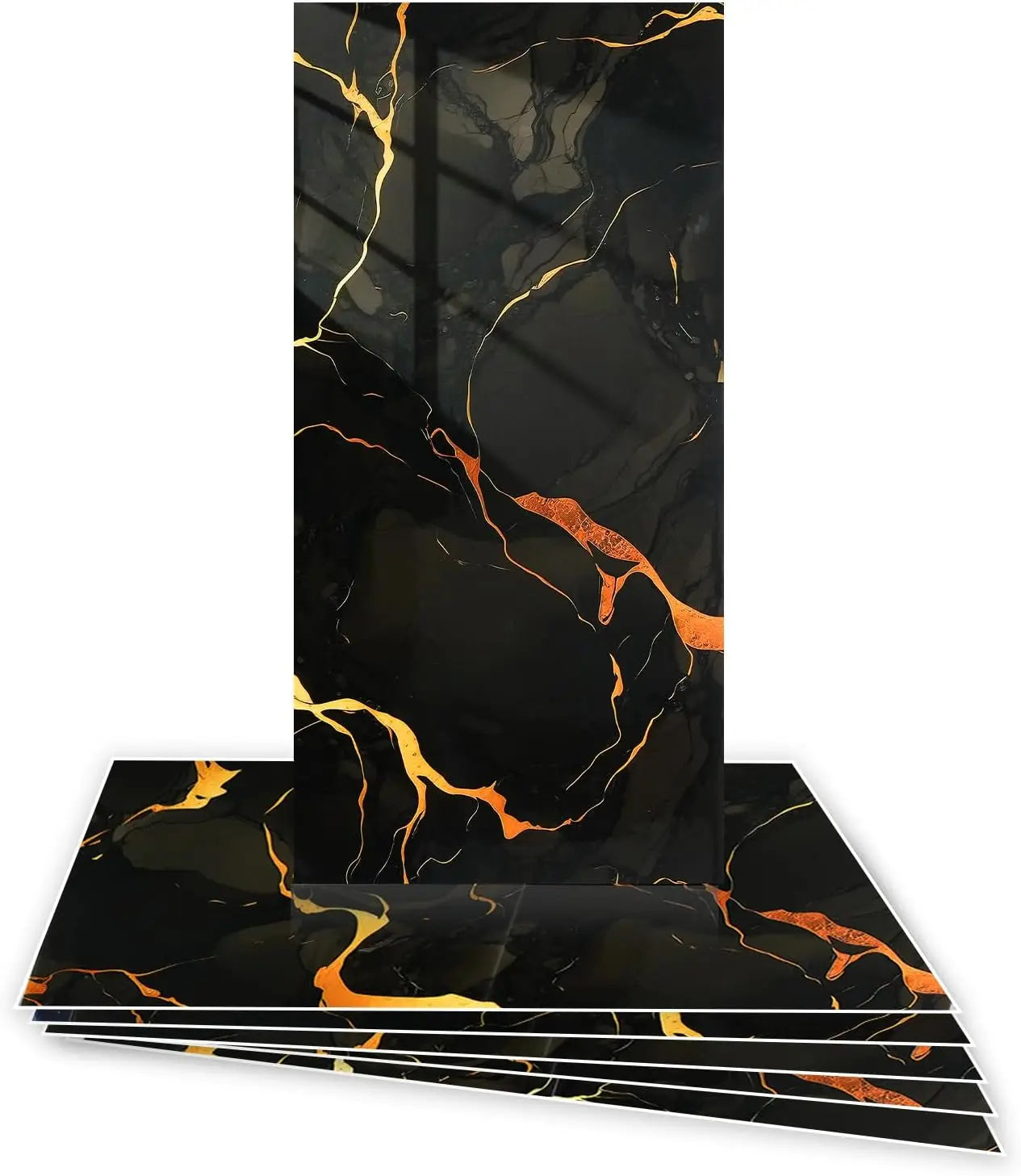 Panele marmurowe czarno-złote 30 × 60 cm — gładka, błyszcząca powierzchnia