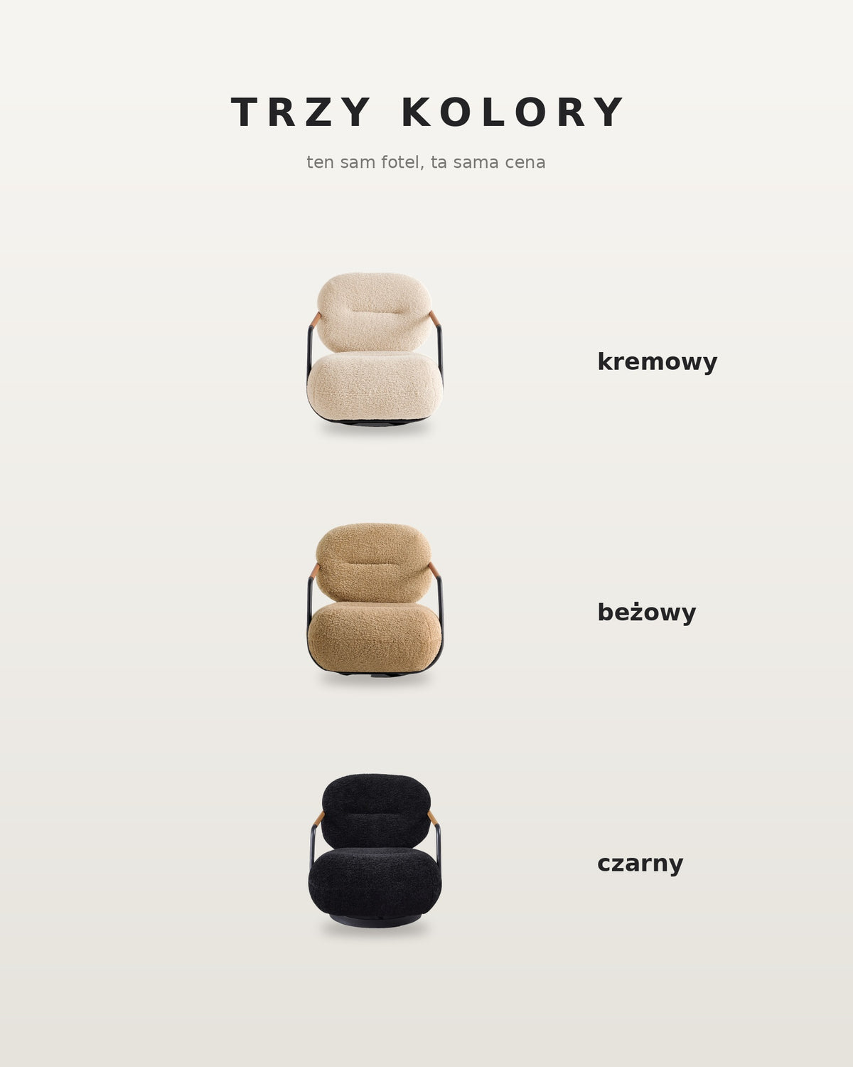 Fotel M-270 w trzech kolorach: kremowym, beżowym i czarnym